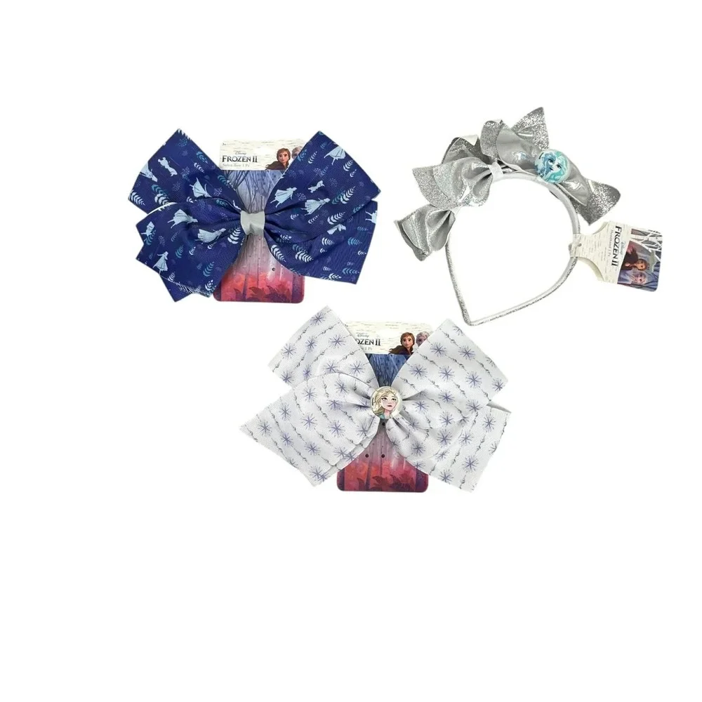 3 pack New Disney Frozen Large Hair Bows‎ and Headband Anna Elsa Snowflakes